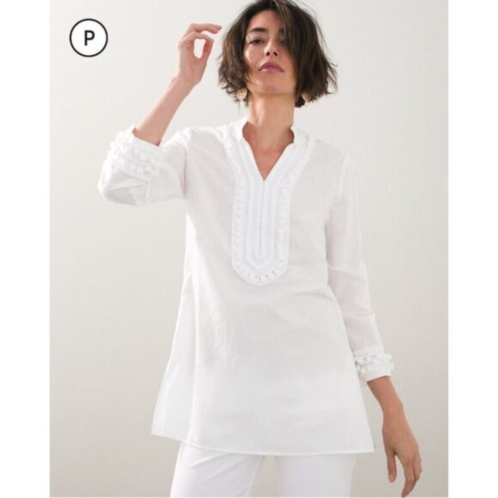 New! Chico's‎ Linen-Blend Petite Embellished Kurta, Chico's size 2 (size 12/L)